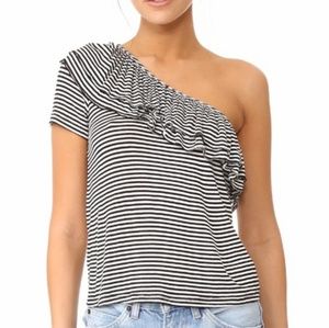SPLENDID One Shoulder Striped Ruffle Top